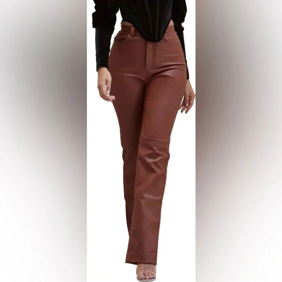 NWOT House of CB Inaya Stretch Vegan Leather Trousers in Brown - size S - Picture 2 of 11